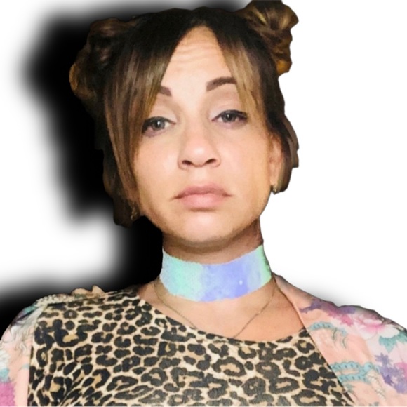 Blue and White Brush Over Sequin Choker - Picture 3 of 6